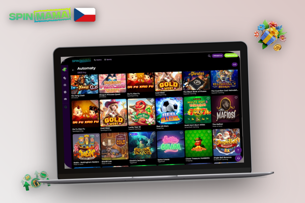 Spinmama Casino na počítači – okno klienta s bočním menu a live chatem na ploše Windows