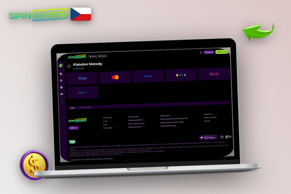 Hráč vybírá platební metodu pro výběr peněz ve Spinmama Casino na notebooku