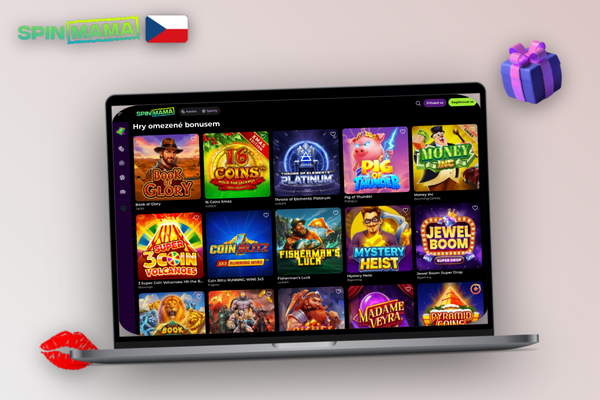 Spinmama Casino pro PC – přihlašovací obrazovka klienta s polem pro e-mail a heslo na notebooku