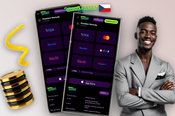 Hráč vybírá platební metodu pro vklad v mobilní aplikaci Spinmama Casino